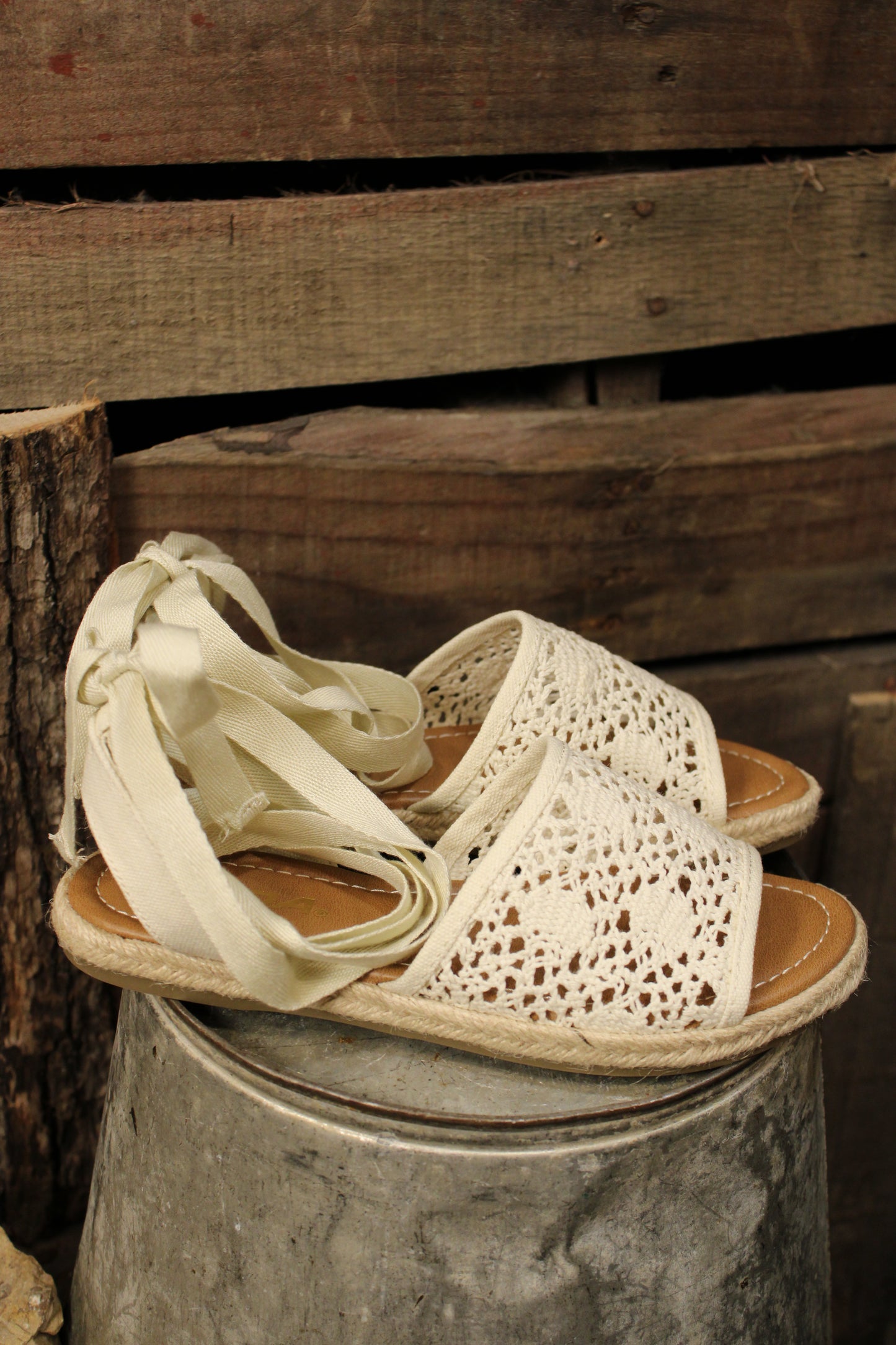 Renata Cotton Macrame Upper Lace Up Sandals