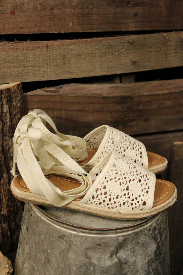 Renata Cotton Macrame Upper Lace Up Sandals