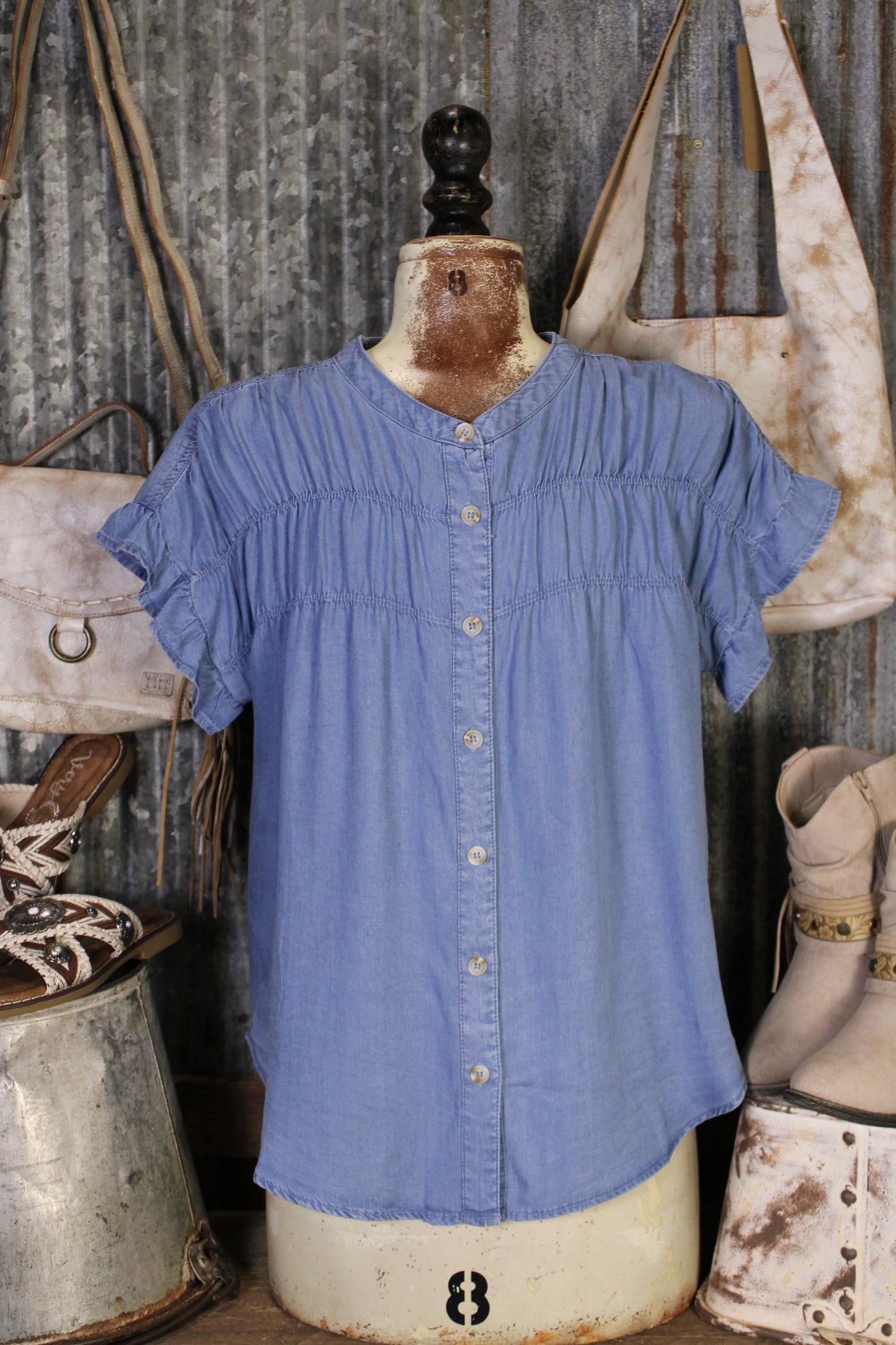 Bluebell Ruffle Chambray Blouse