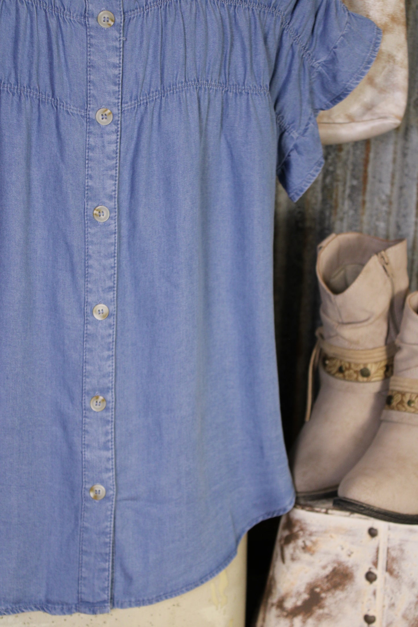 Bluebell Ruffle Chambray Blouse