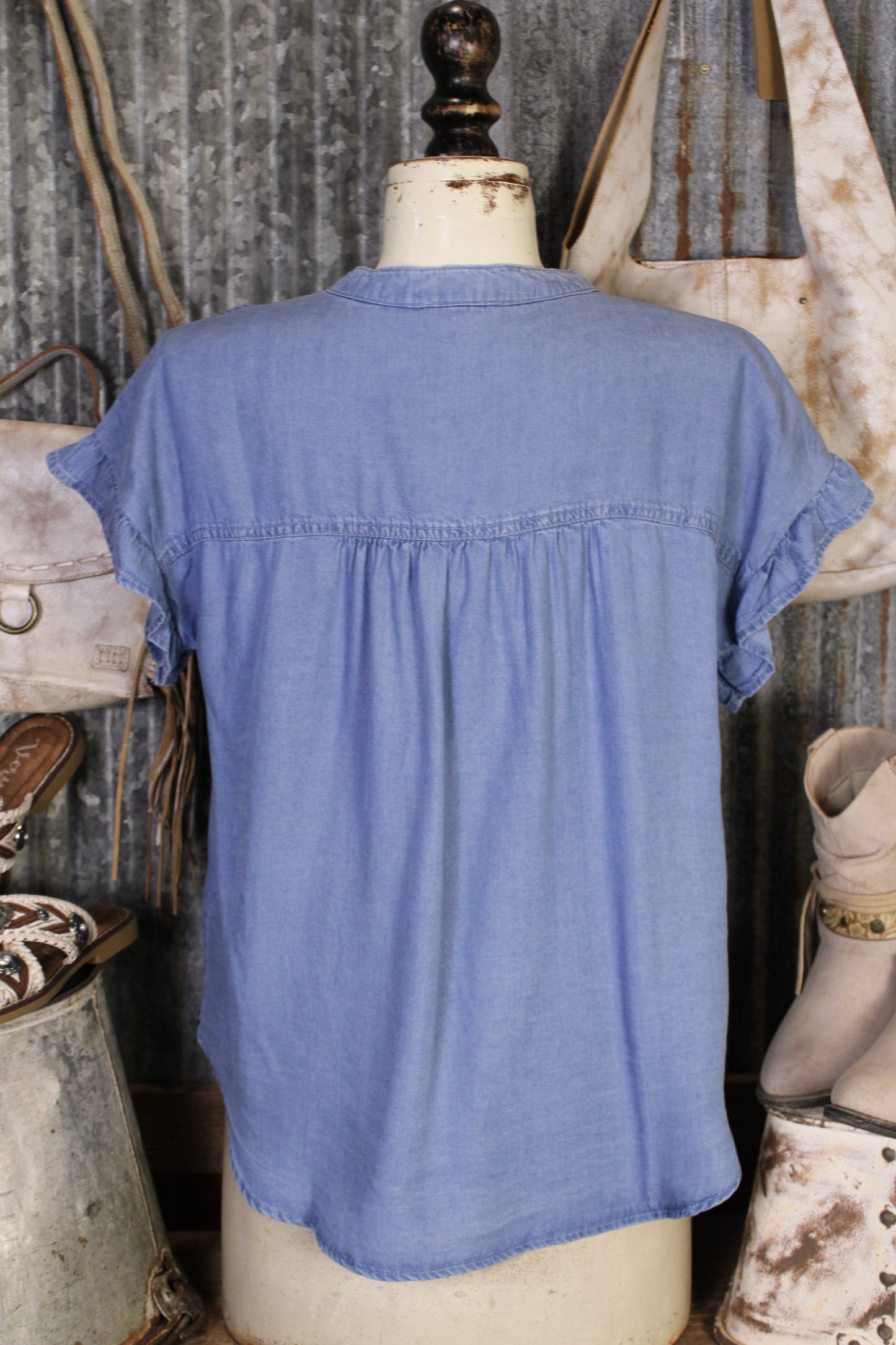 Bluebell Ruffle Chambray Blouse