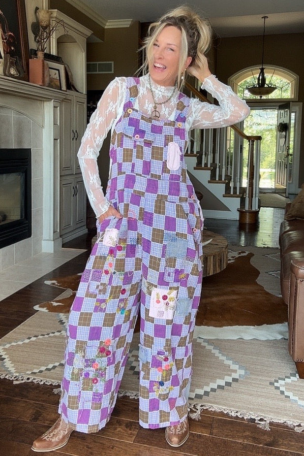 Lavender Gingham Bloom Overalls