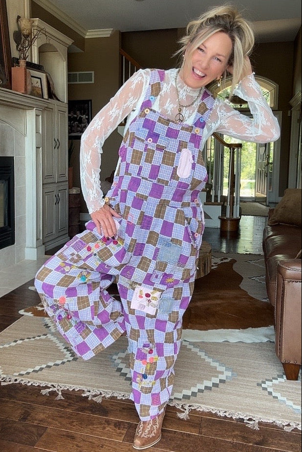 Lavender Gingham Bloom Overalls