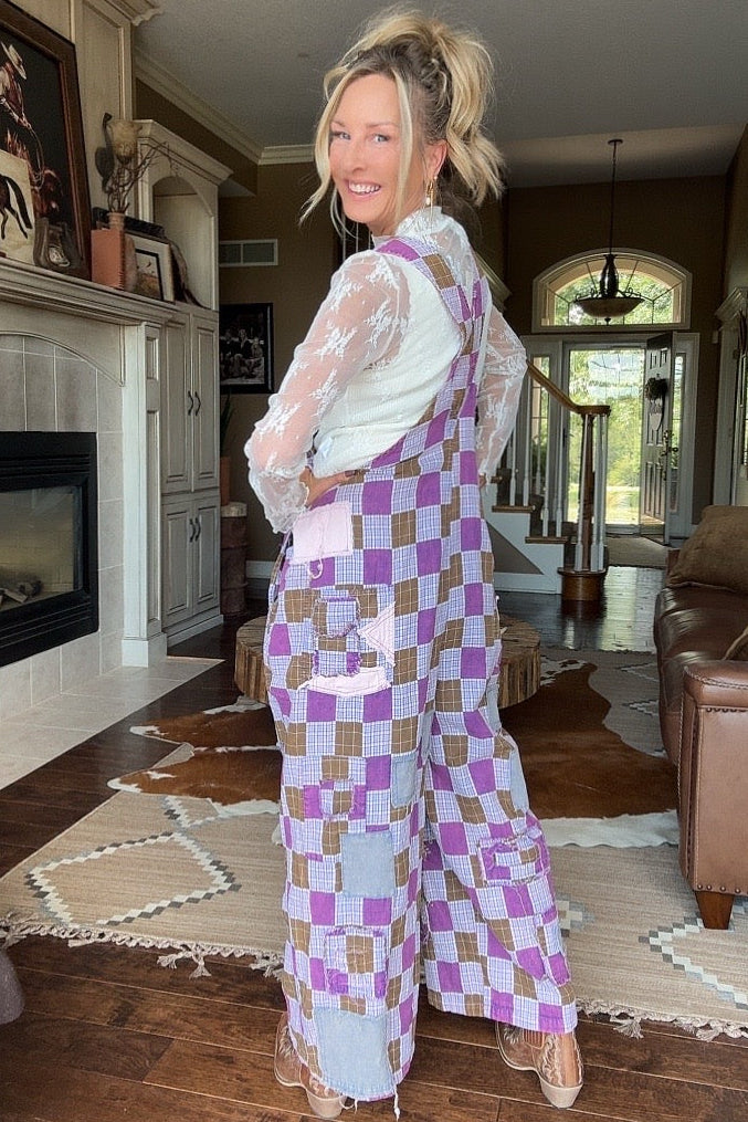 Lavender Gingham Bloom Overalls