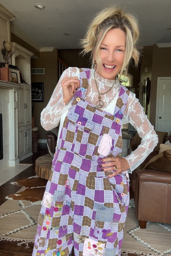 Lavender Gingham Bloom Overalls