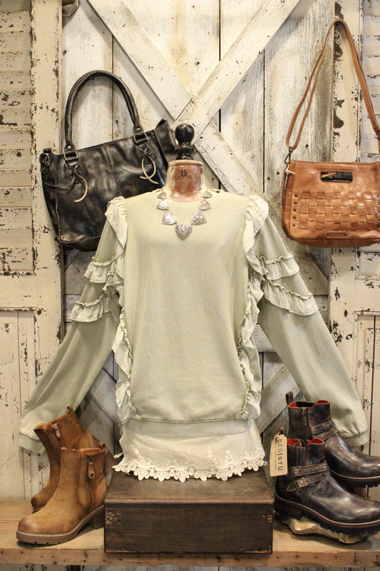 Subtle Sage Ruffle Sweatshirt