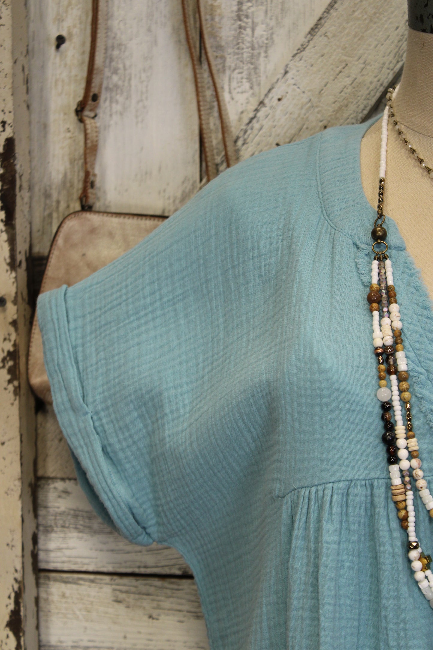 Simple And Sweet Dusty Teal Gauze Dress