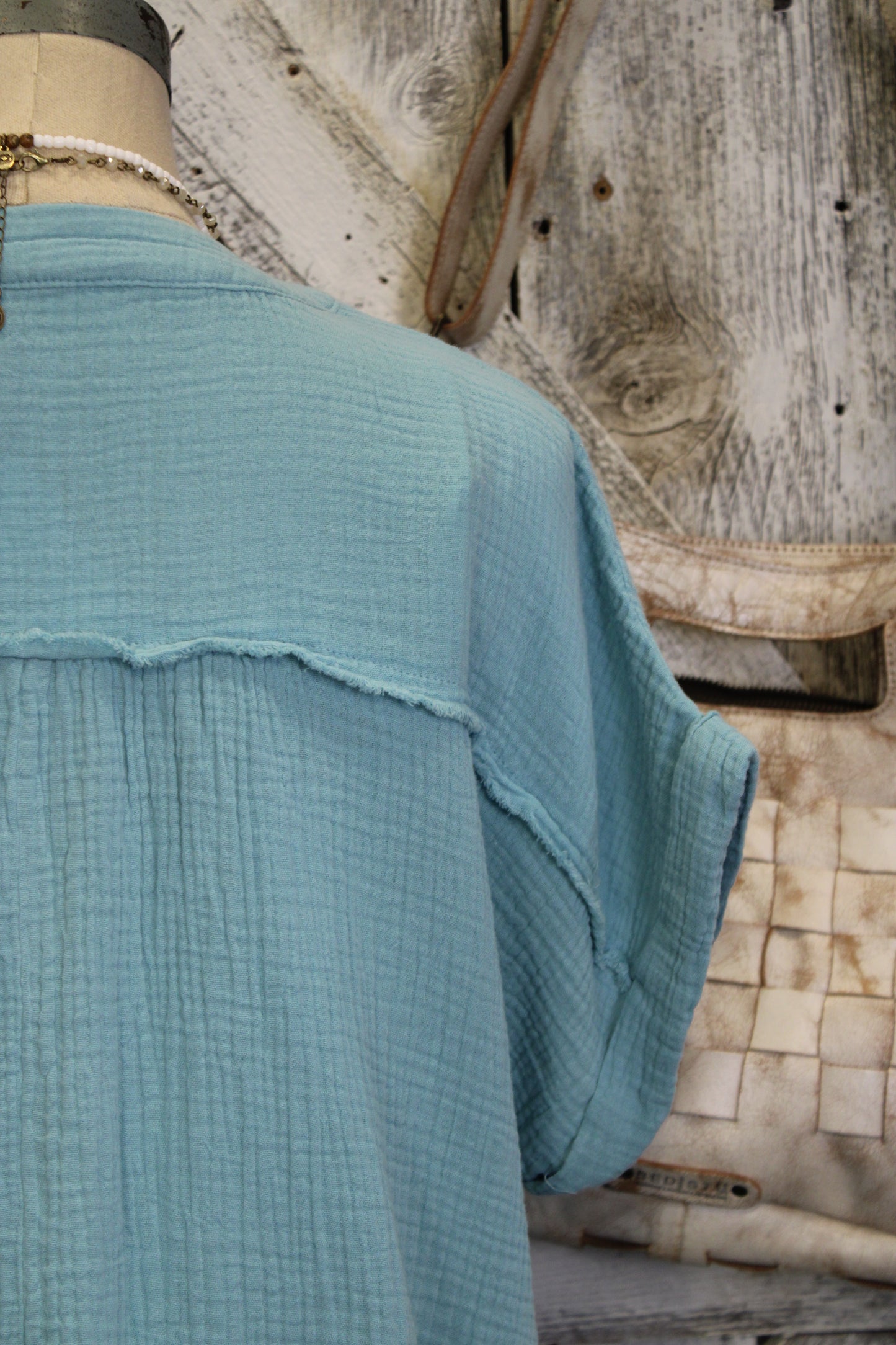 Simple And Sweet Dusty Teal Gauze Dress
