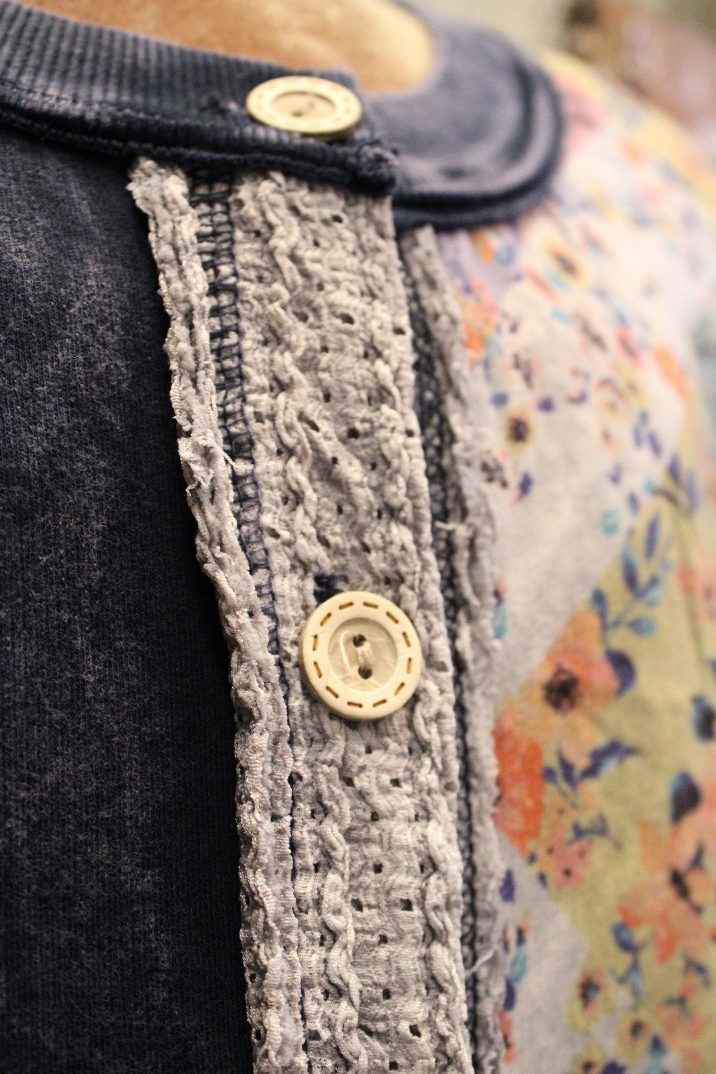 Navy Floral and Eyelet Longsleeve Top
