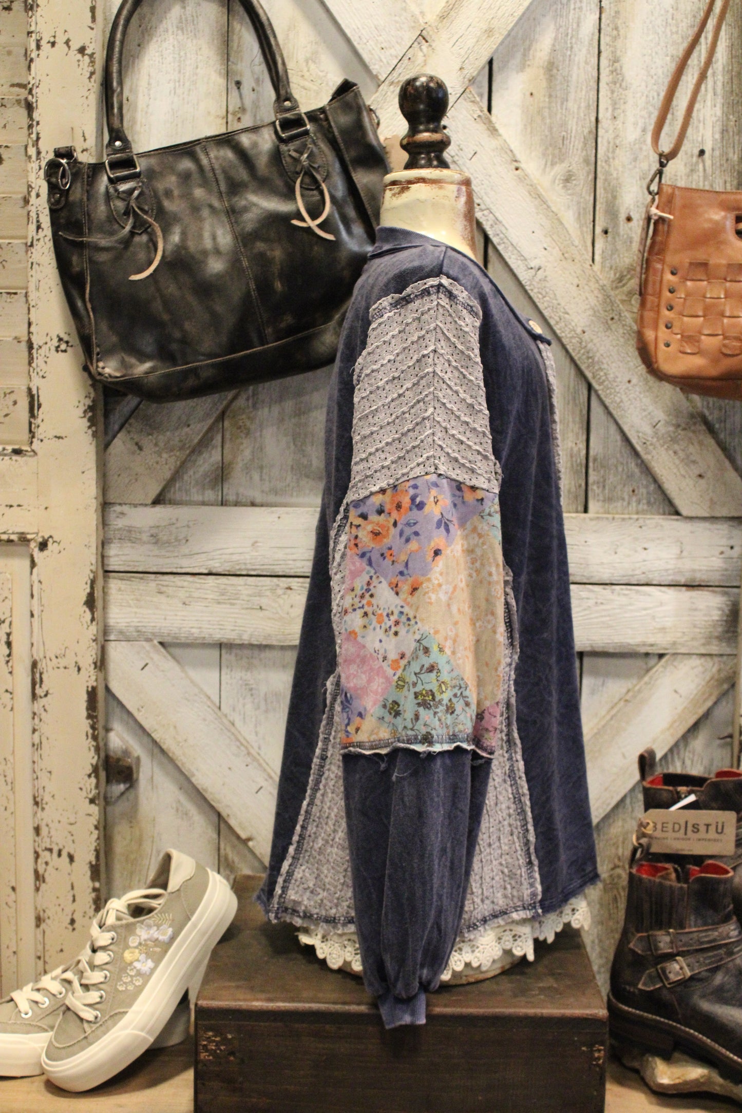 Navy Floral and Eyelet Longsleeve Top