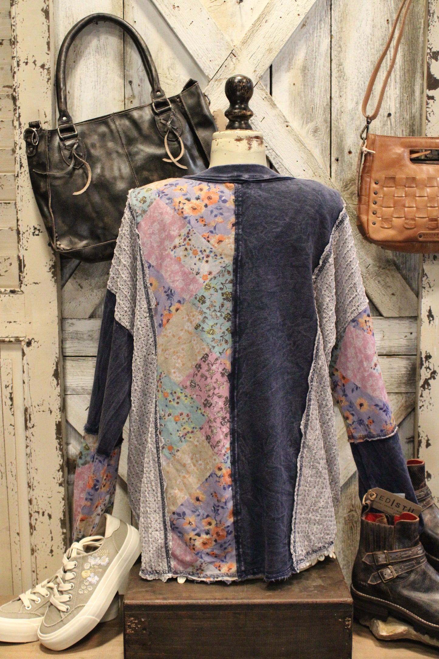 Navy Floral and Eyelet Longsleeve Top