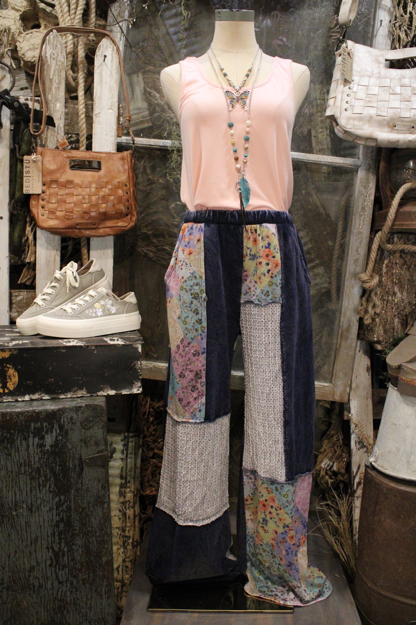 Navy Floral and Eyelet Pants