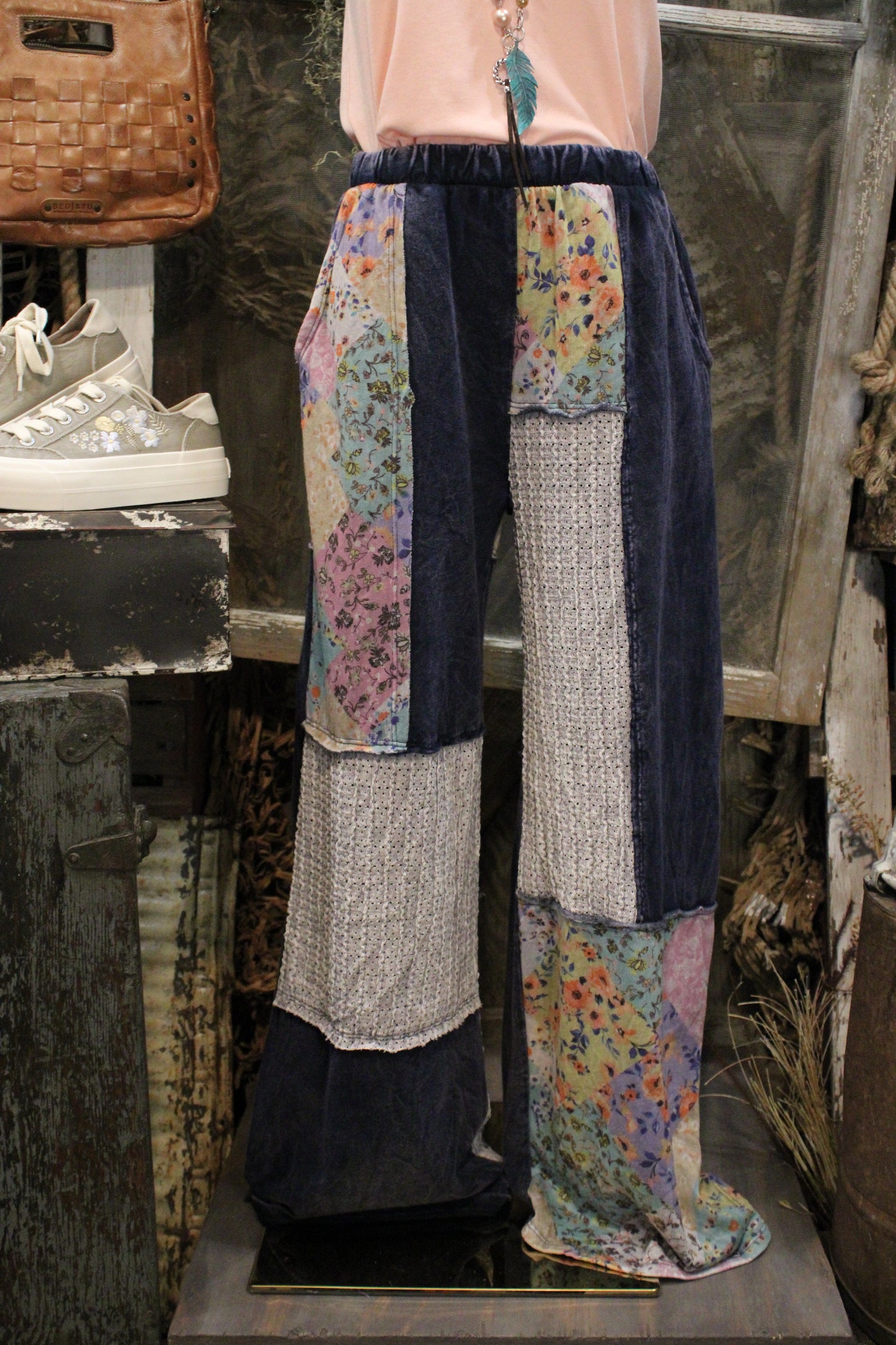 Navy Floral and Eyelet Pants