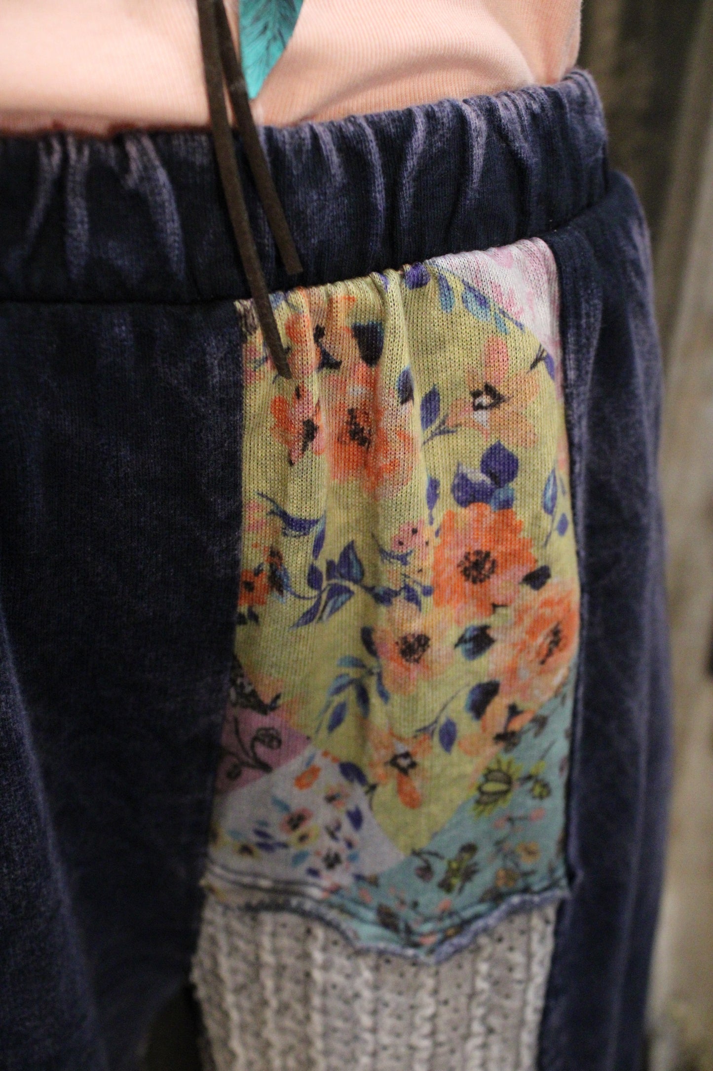 Navy Floral and Eyelet Pants