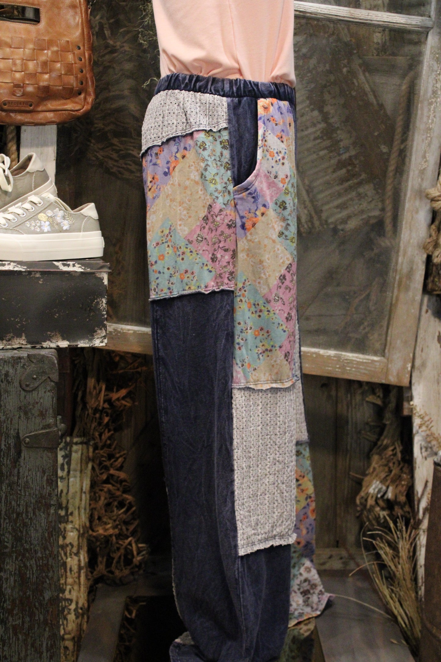 Navy Floral and Eyelet Pants