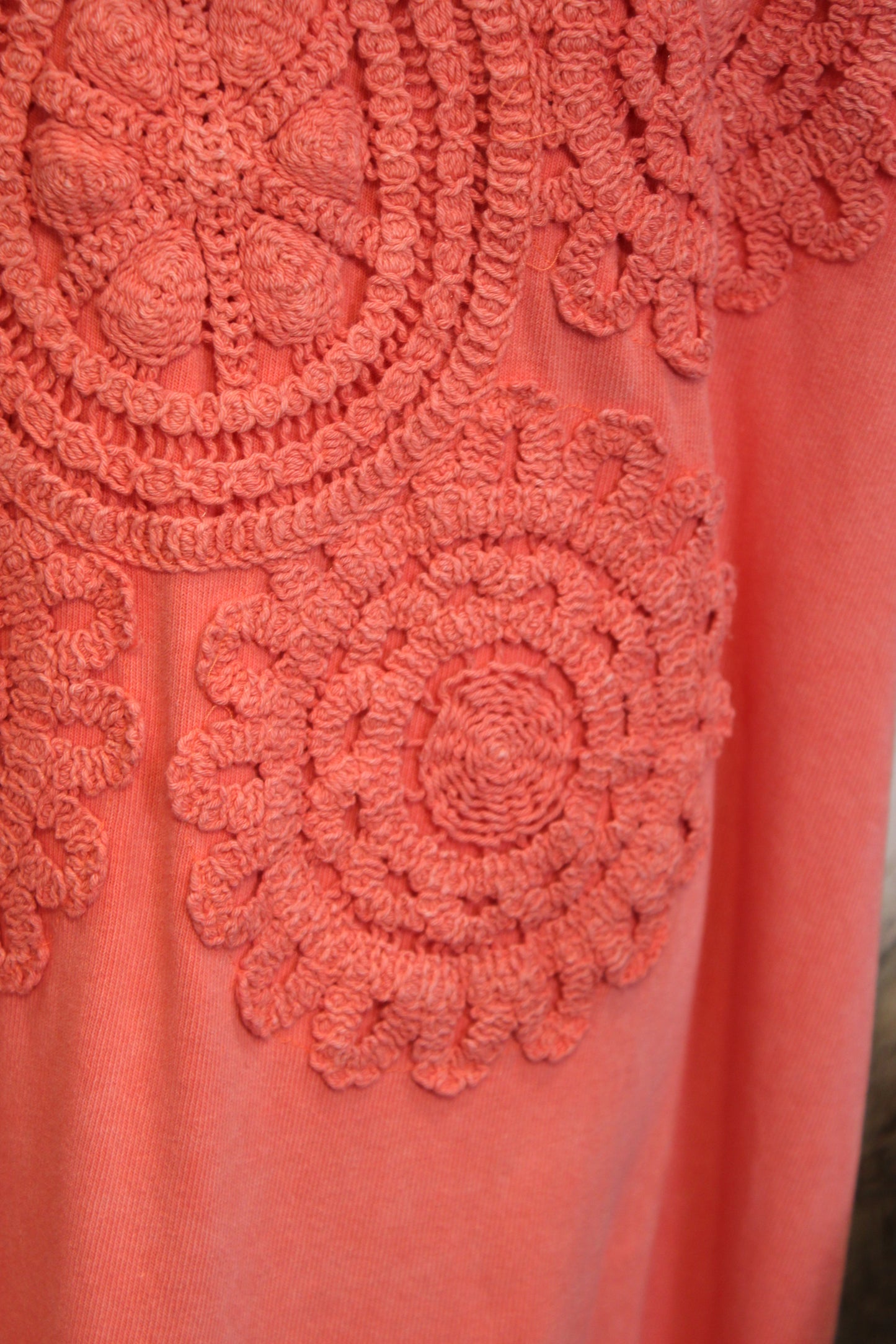 Crochet Charm Coral Ruffle Dress