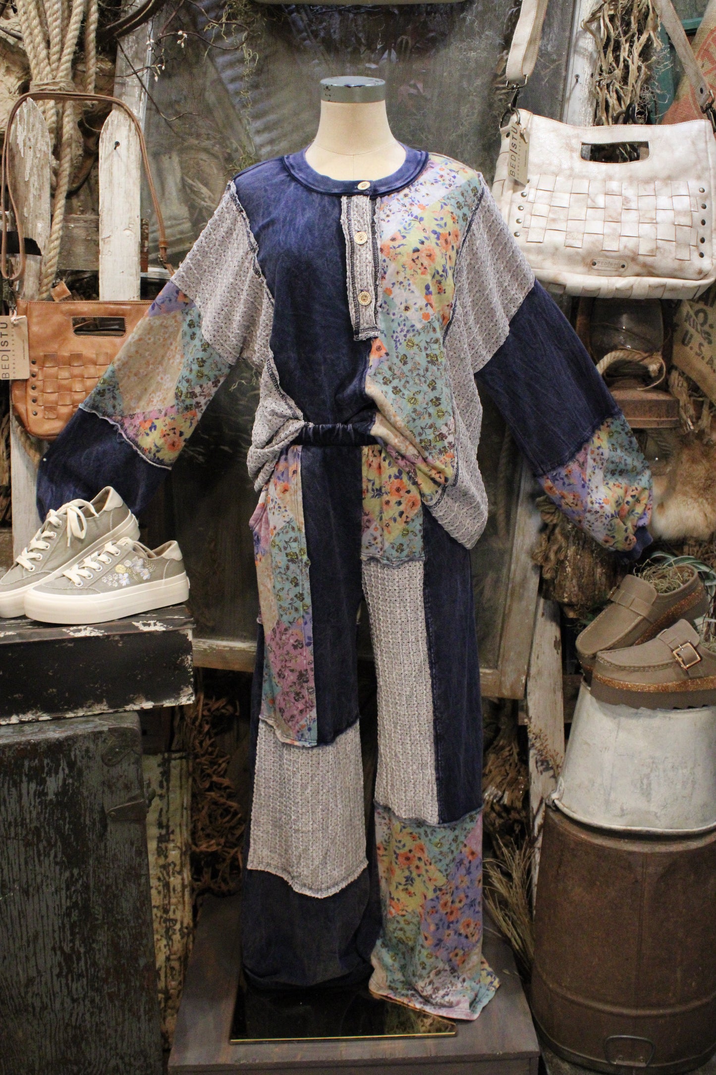 Navy Floral and Eyelet Pants