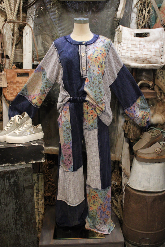Navy Floral and Eyelet Pants