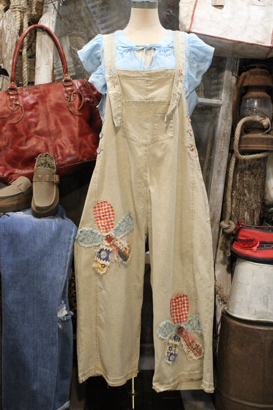 Flower Patch Khaki Overalls