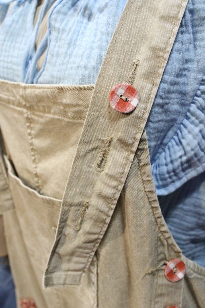 Flower Patch Khaki Overalls