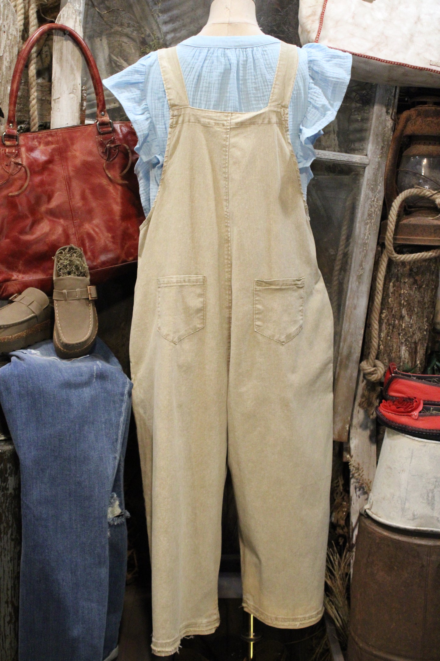 Flower Patch Khaki Overalls
