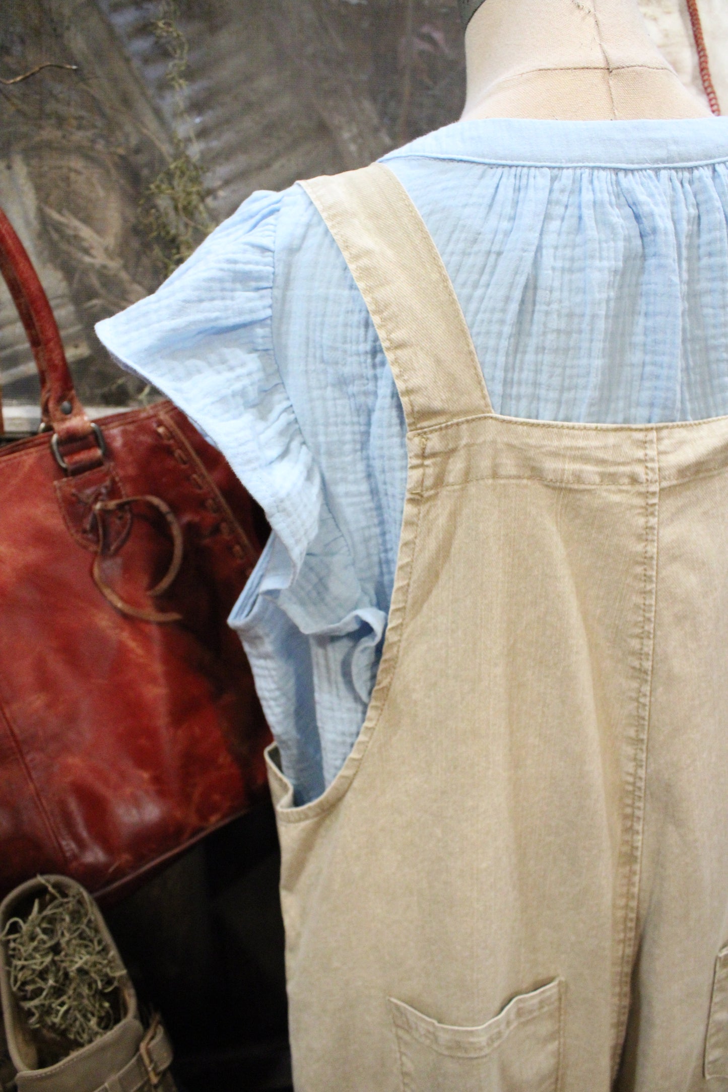 Flower Patch Khaki Overalls