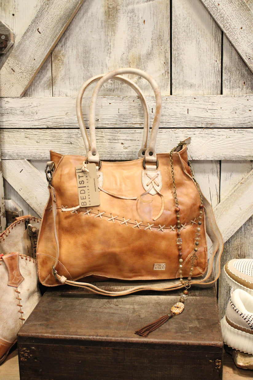 Picture of Bed|Stu Bruna Tan Rustic Nectar Lux Handbag - Farm Girls Fancy Frills