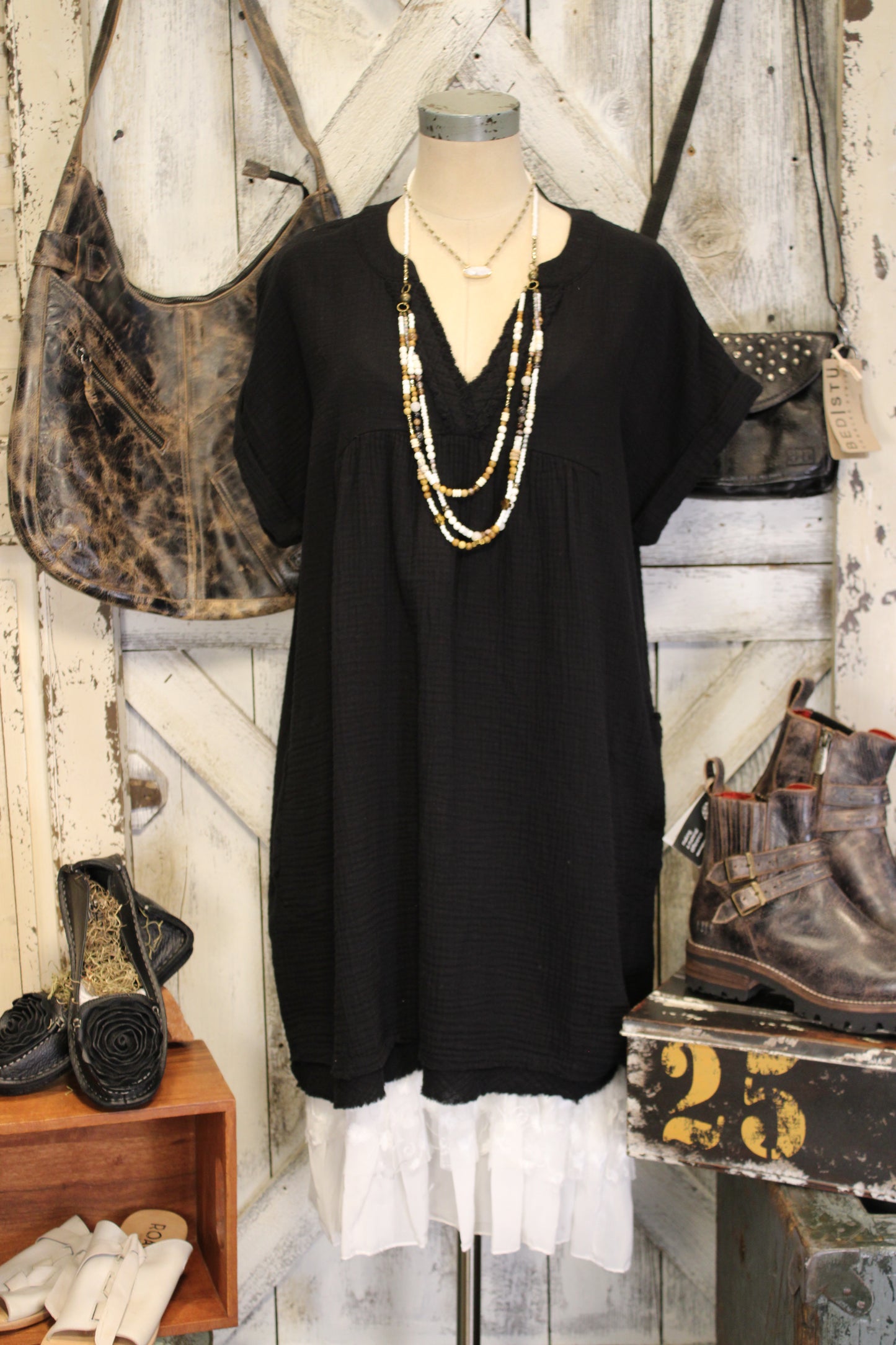 Simple And Sweet Black Gauze Dress