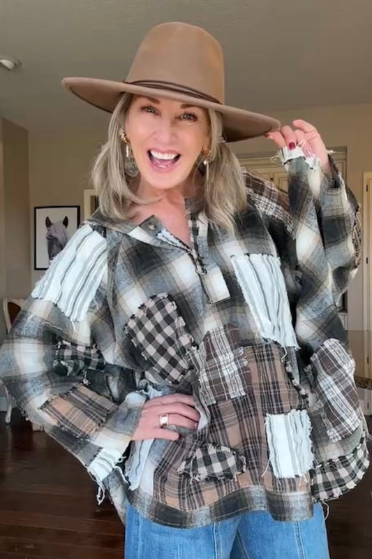 Plaid And Patches Hoodie Top