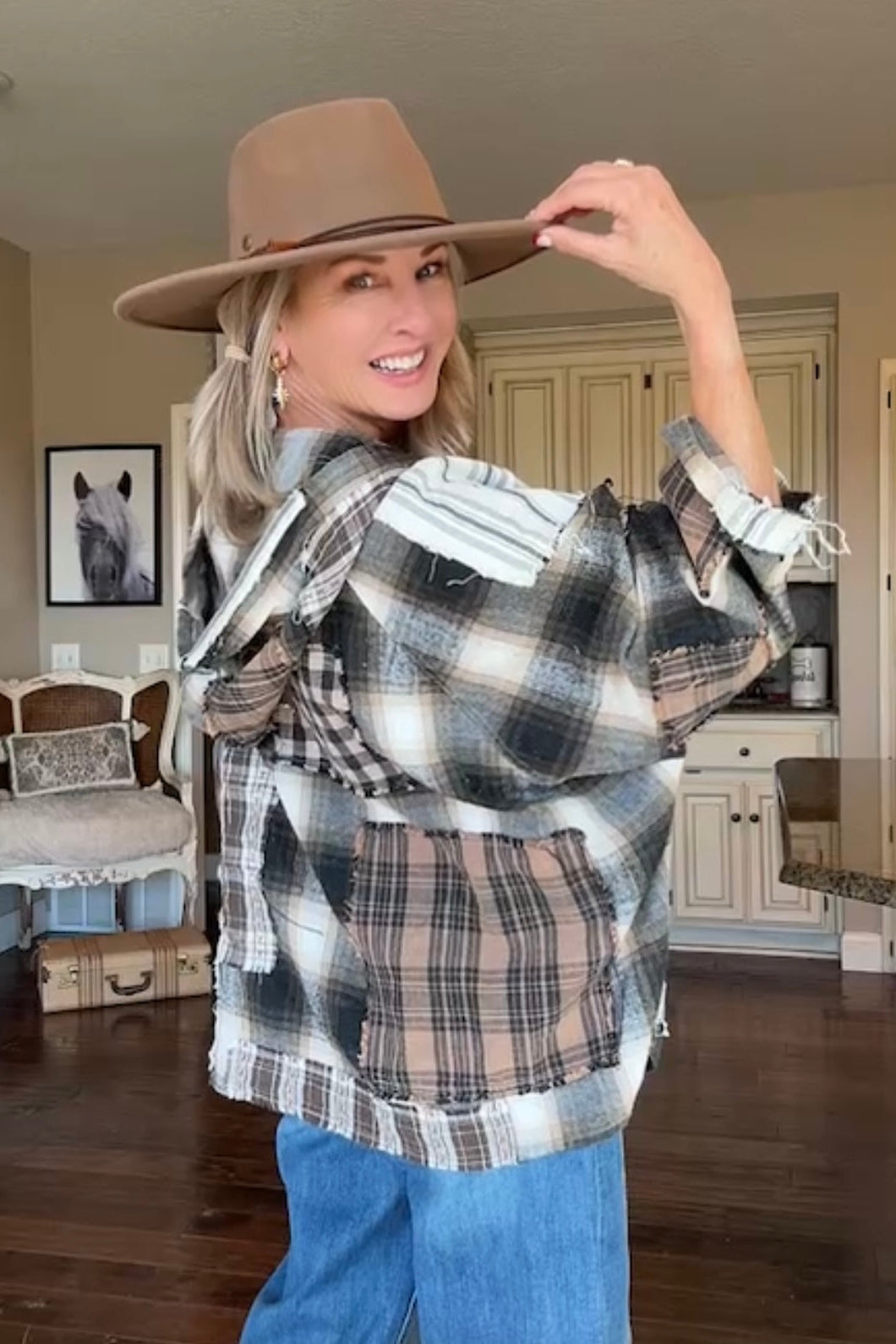 Plaid And Patches Hoodie Top