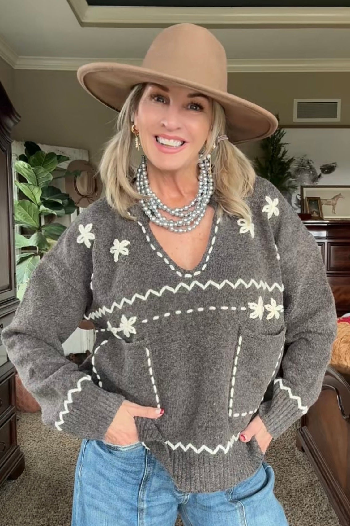 Ivory Thread Charcoal Knit Sweater