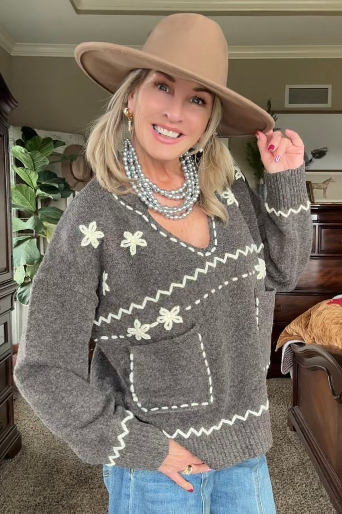 Ivory Thread Charcoal Knit Sweater