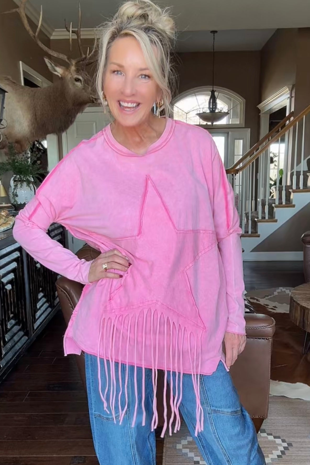 Pink Stardust Fringe Top