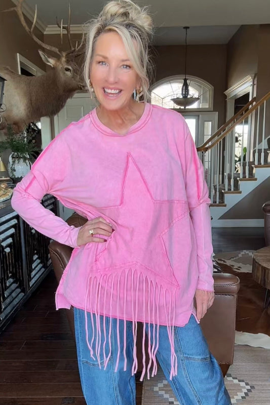 Pink Stardust Fringe Top
