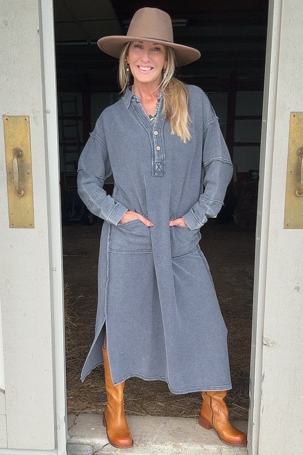 Ashen Gray Ribbed Dress