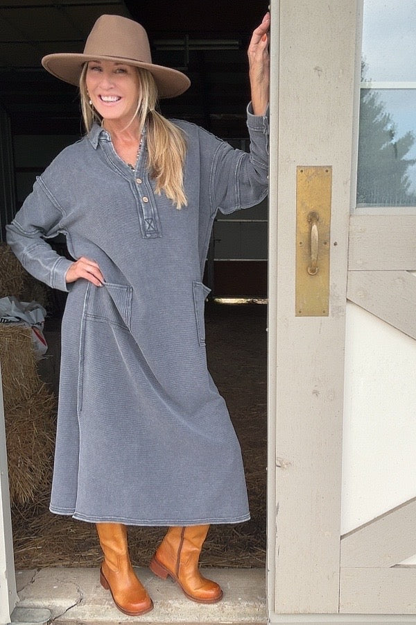 Ashen Gray Ribbed Dress