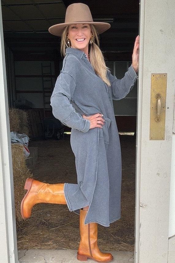 Ashen Gray Ribbed Dress