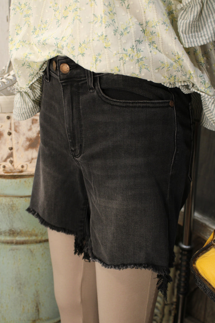Midnight Muse Frayed Denim Shorts