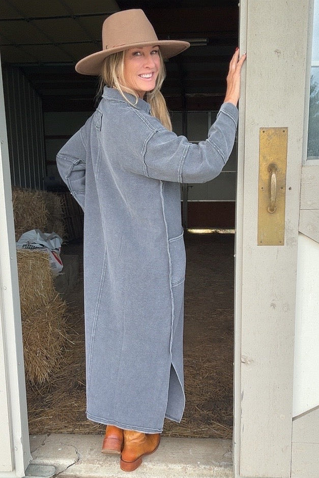Ashen Gray Ribbed Dress