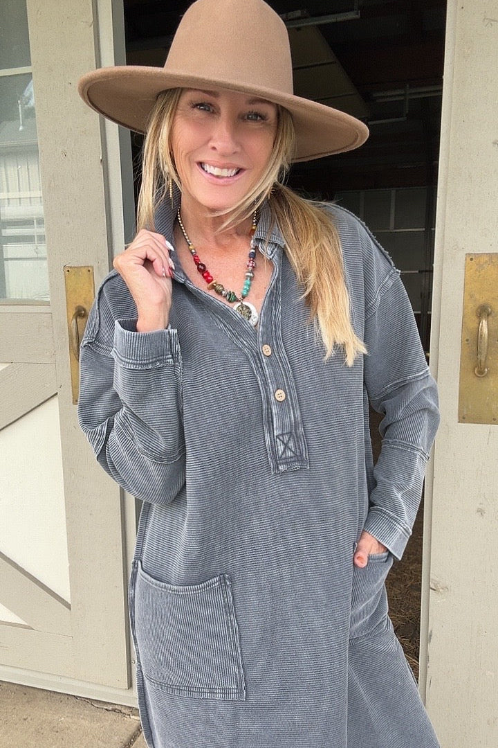 Ashen Gray Ribbed Dress