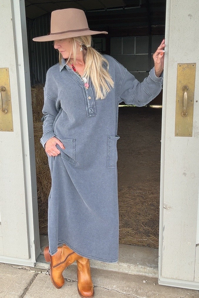 Ashen Gray Ribbed Dress