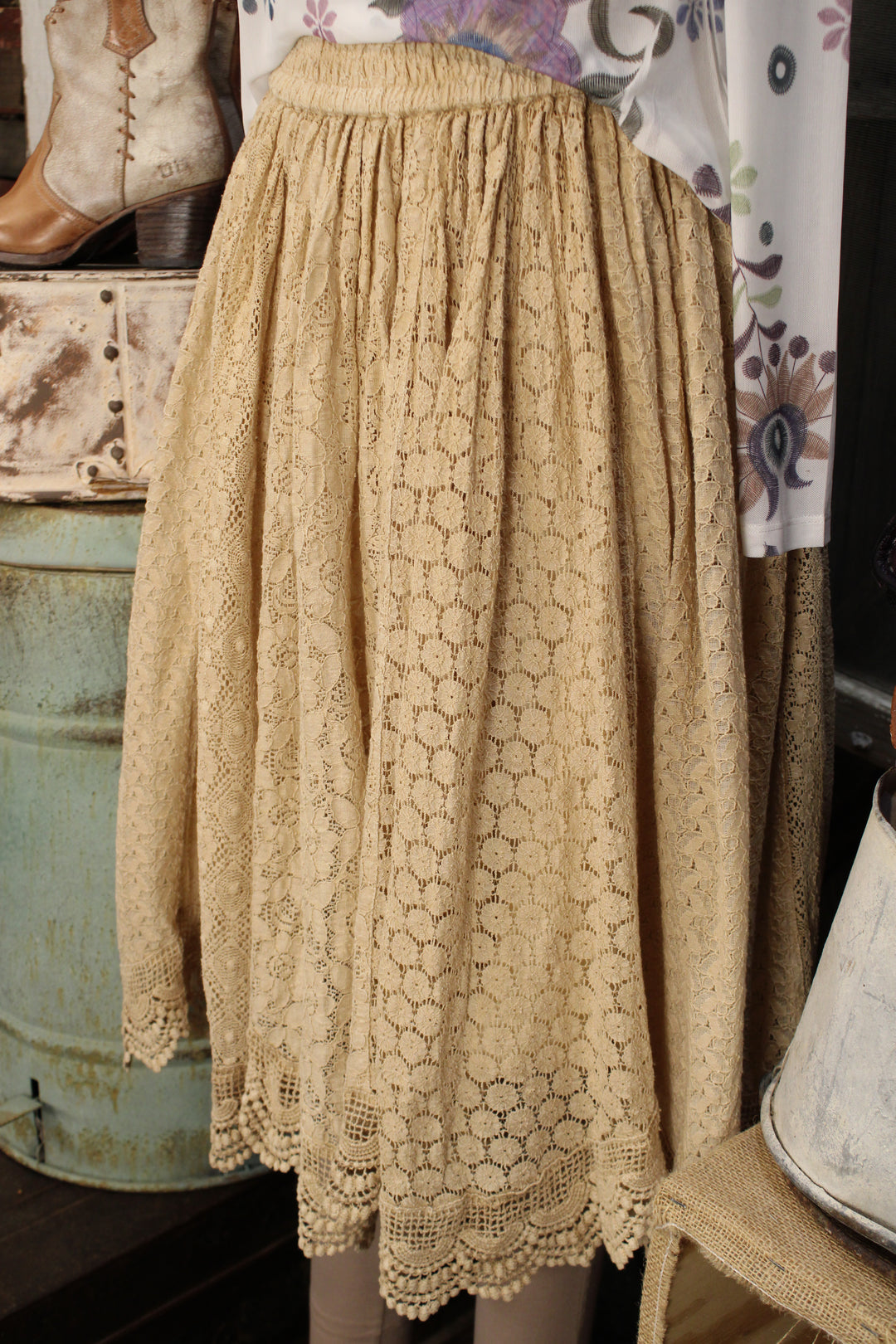 Heirloom Lace Latte Ruffle Skirt