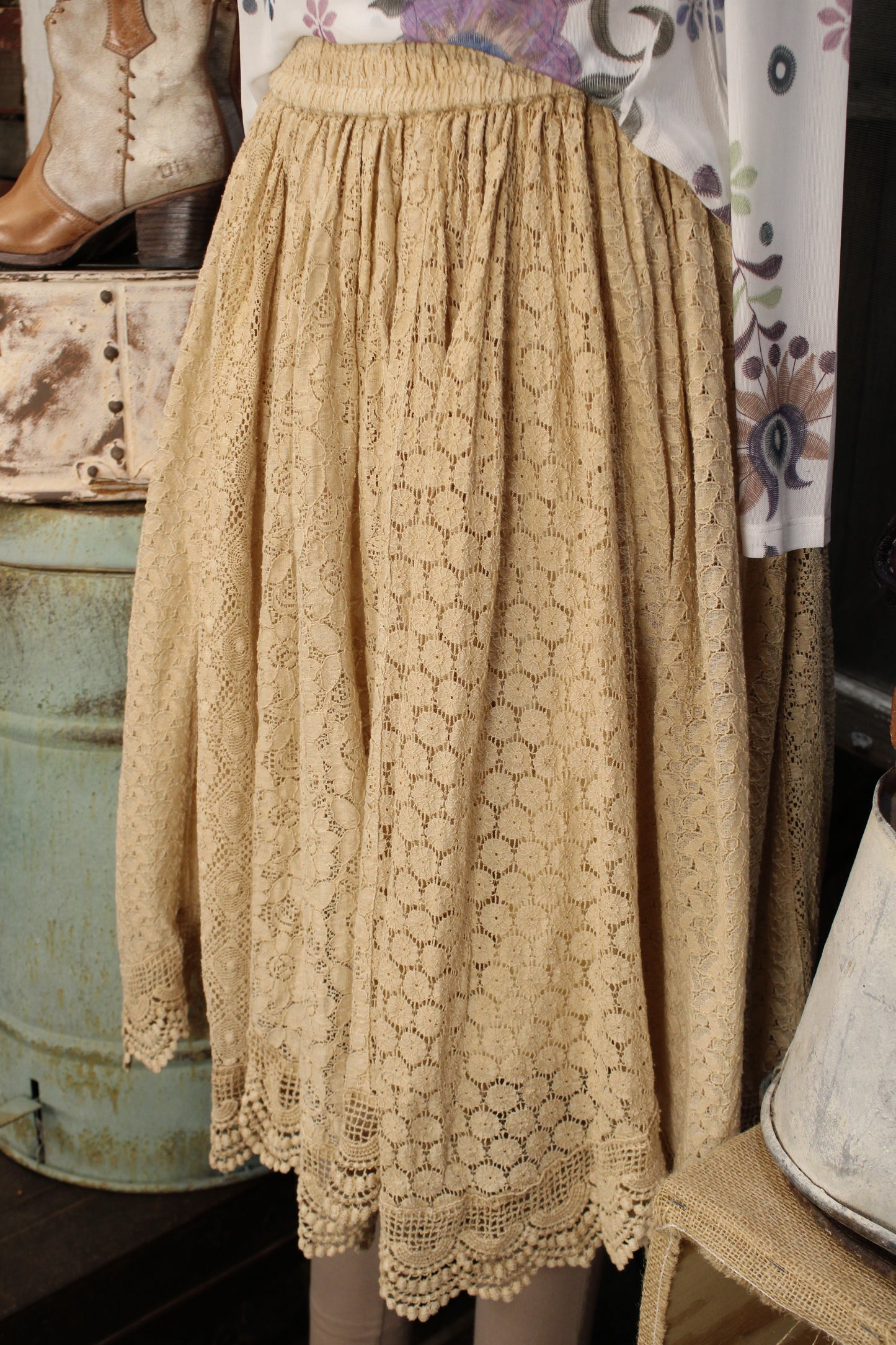 Heirloom Lace Latte Ruffle Skirt