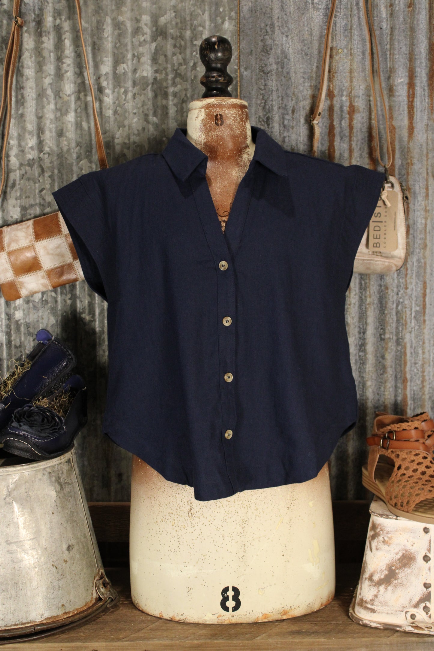 Deep Tide Linen Blouse