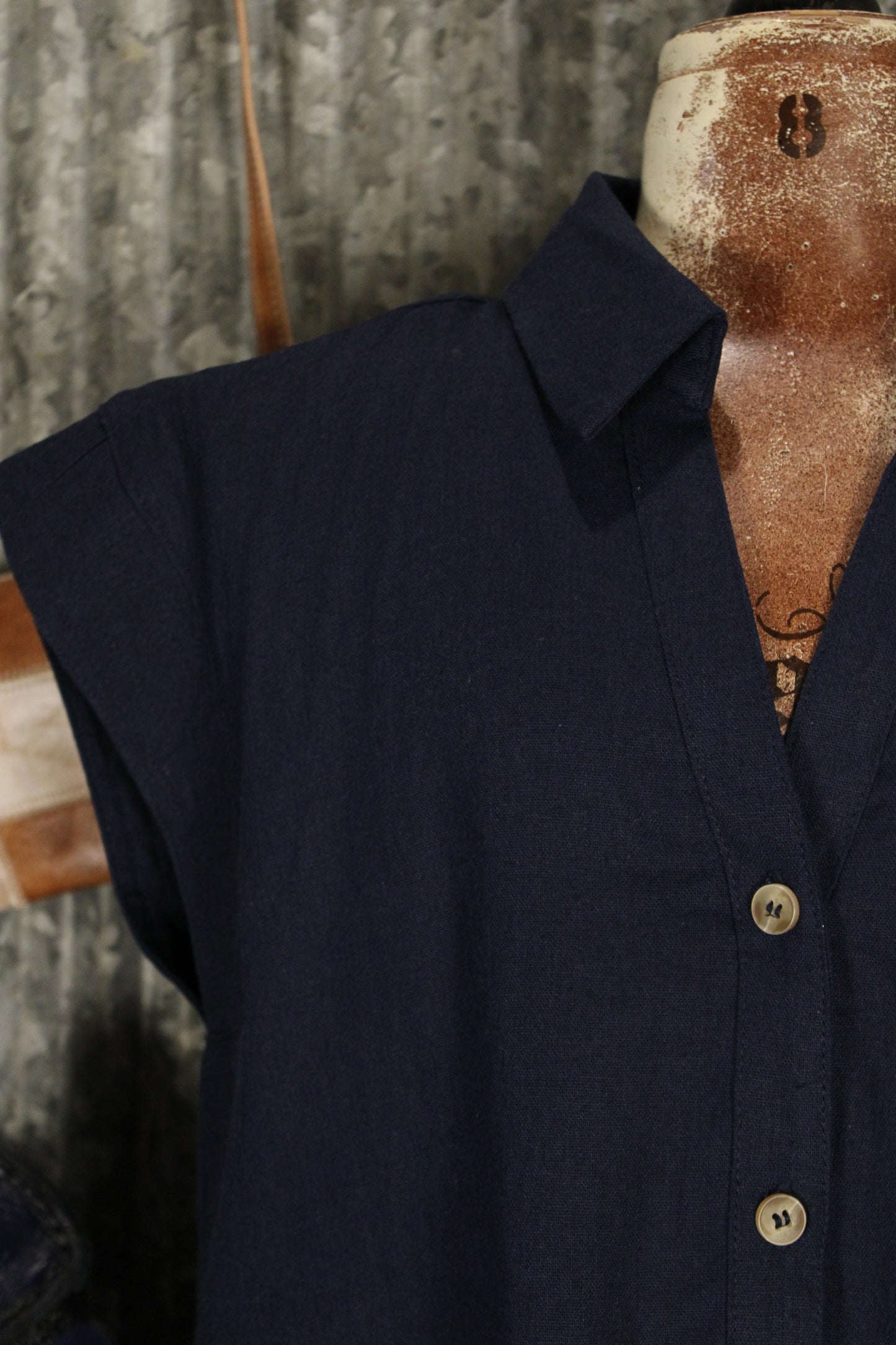 Deep Tide Linen Blouse