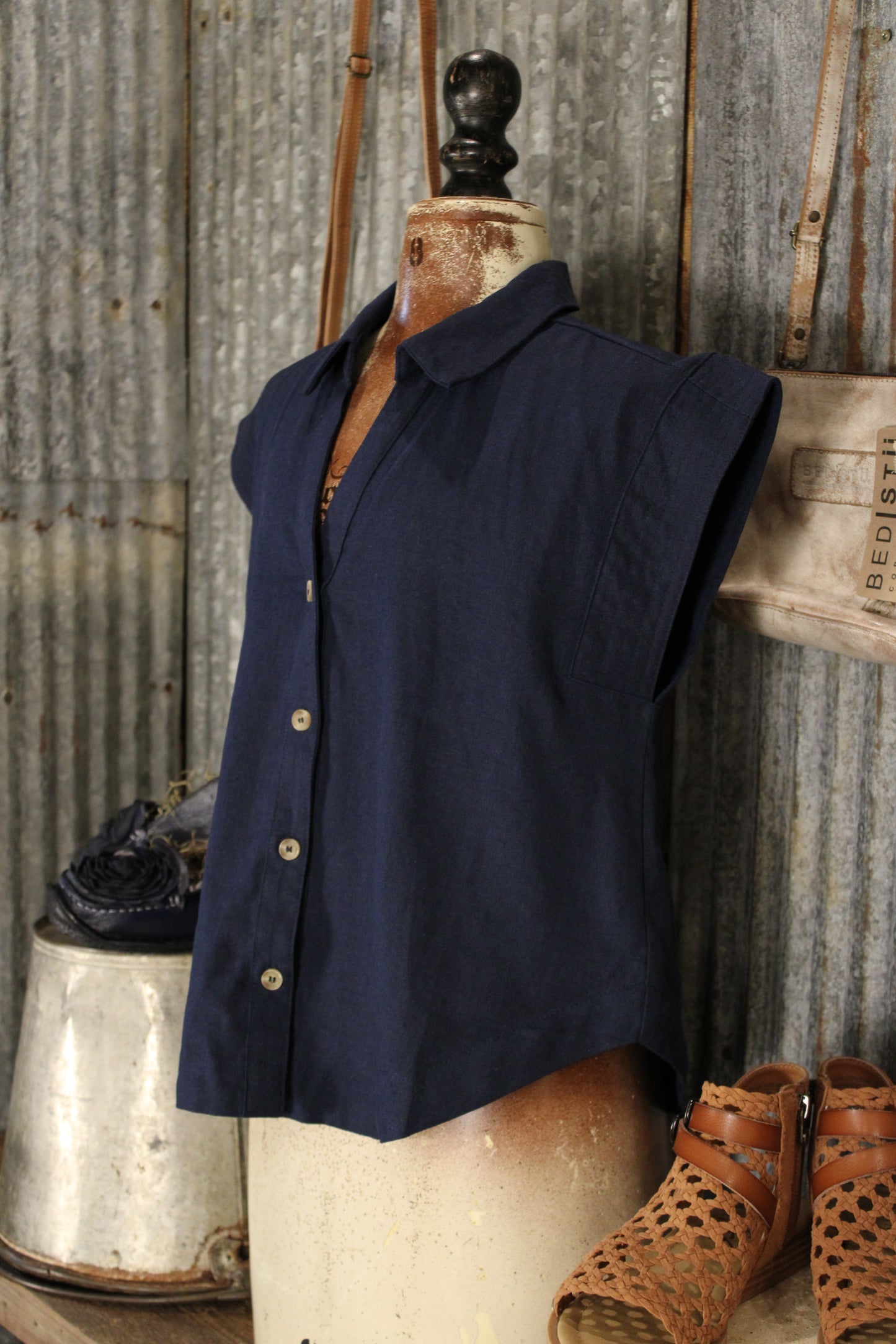 Deep Tide Linen Blouse