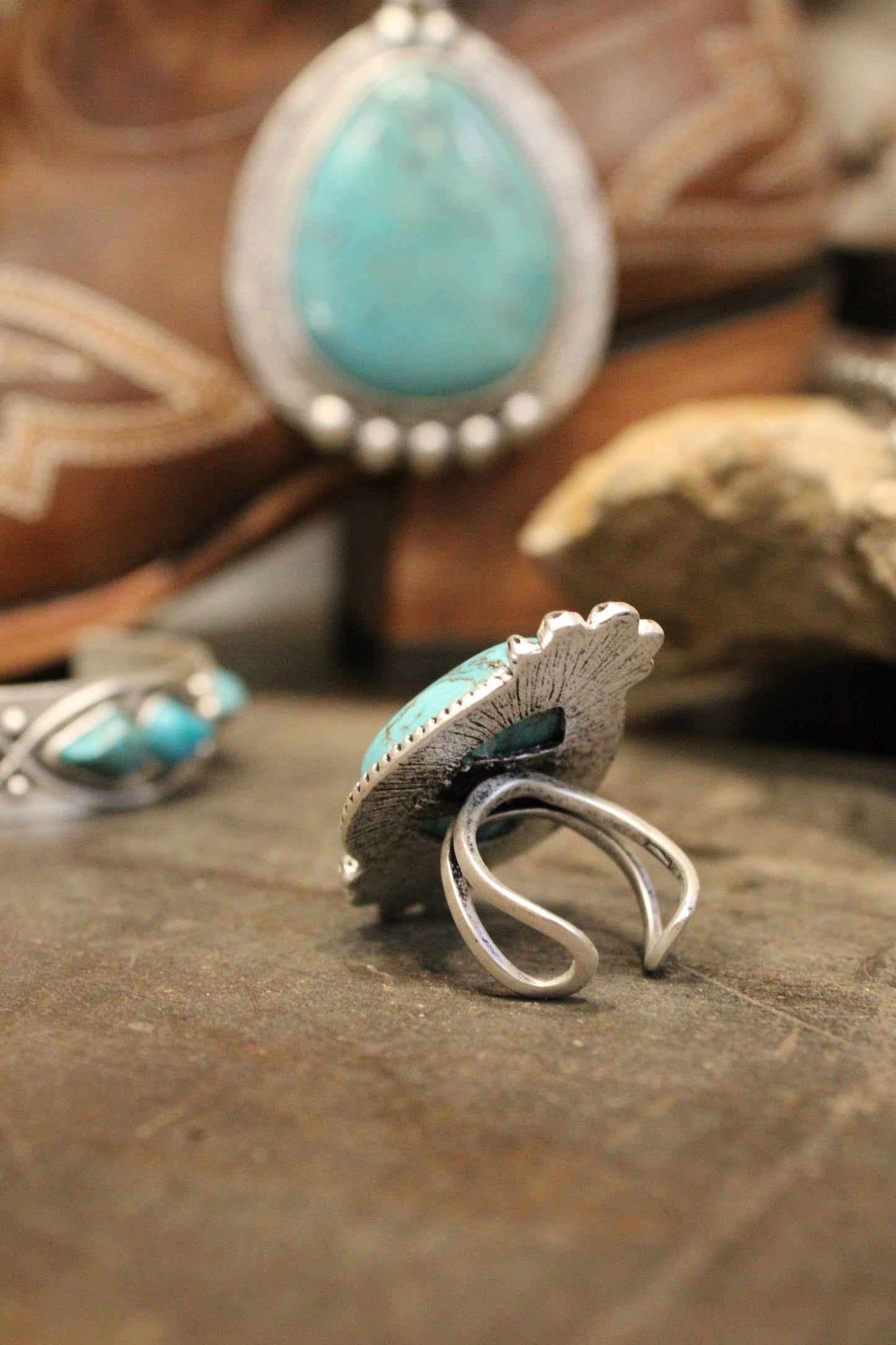 Large Star Kissed Turquoise Adjustable Ring