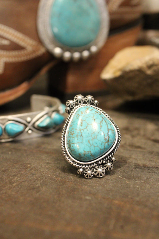 Large Star Kissed Turquoise Adjustable Ring