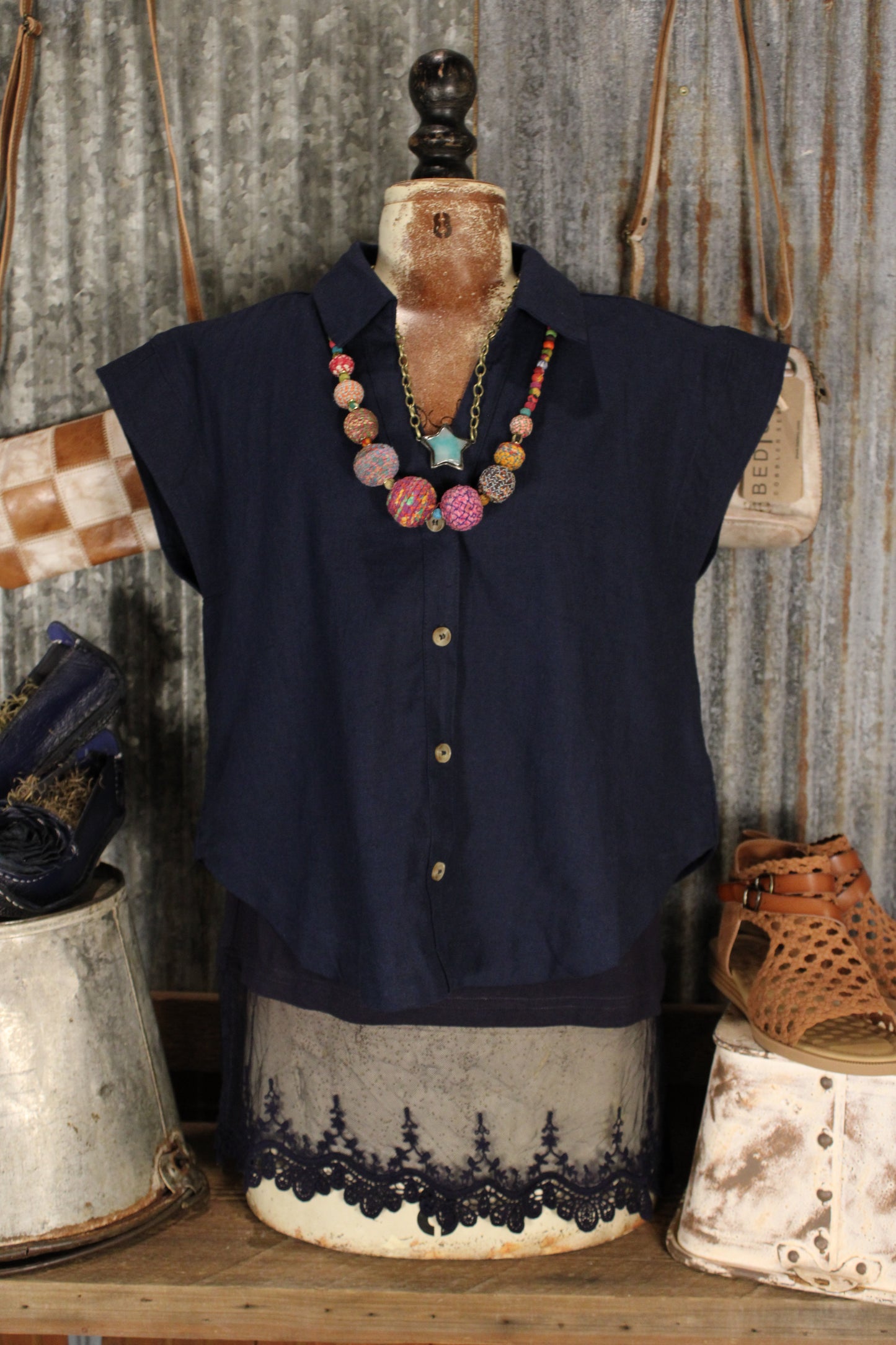 Deep Tide Linen Blouse