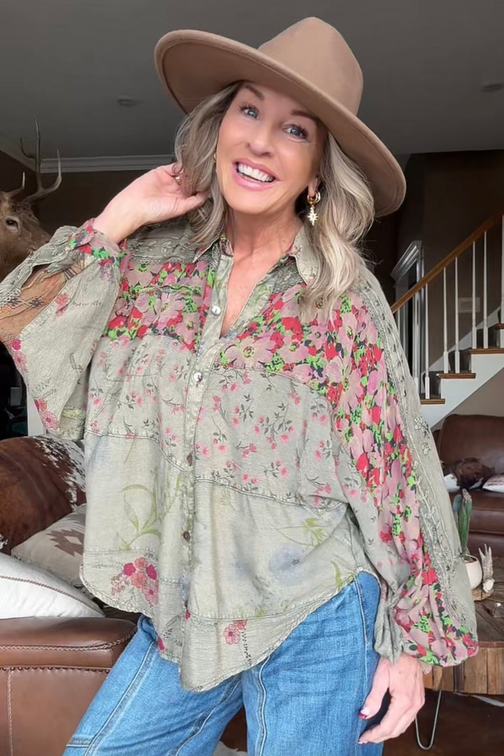 Enchanted Gravel Button Up Blouse